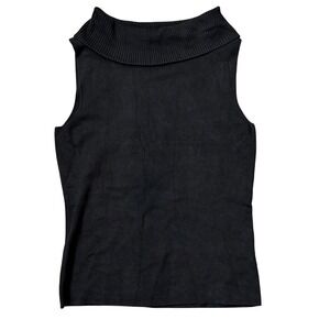 Josephine Chaus Silk Blend Sleeveless Turtleneck Top Black Size S Ribbed Knit
